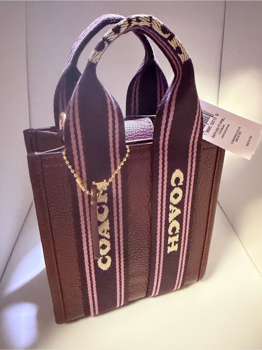 NWT Coach Smith Mini Tote Leather Dark Wine Burgundy Crossbody